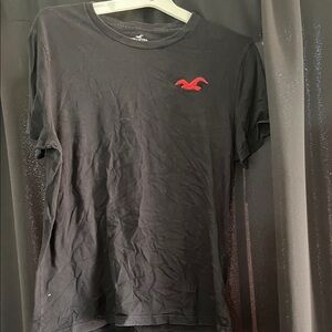 Hollister Men's Black Crewneck Tee with Red Seagull Logo